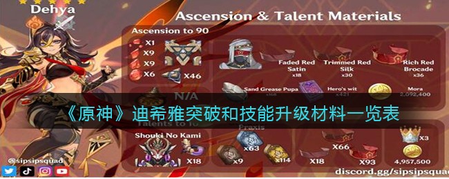 原神迪希雅突破和技能升级材料一览表